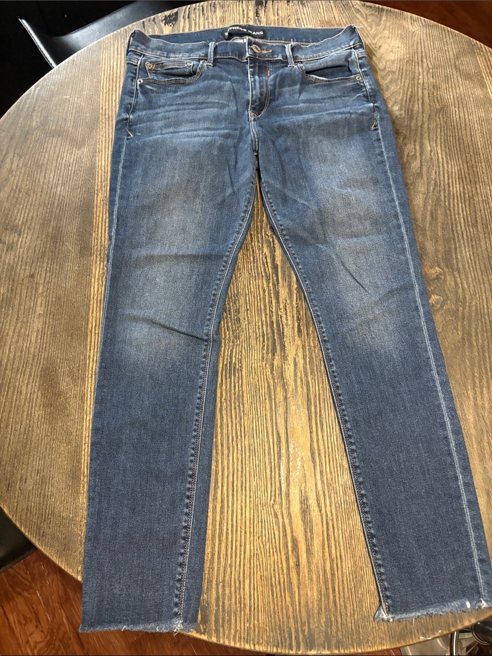 Express Jeans in Medium Blue with Frayed Hem
